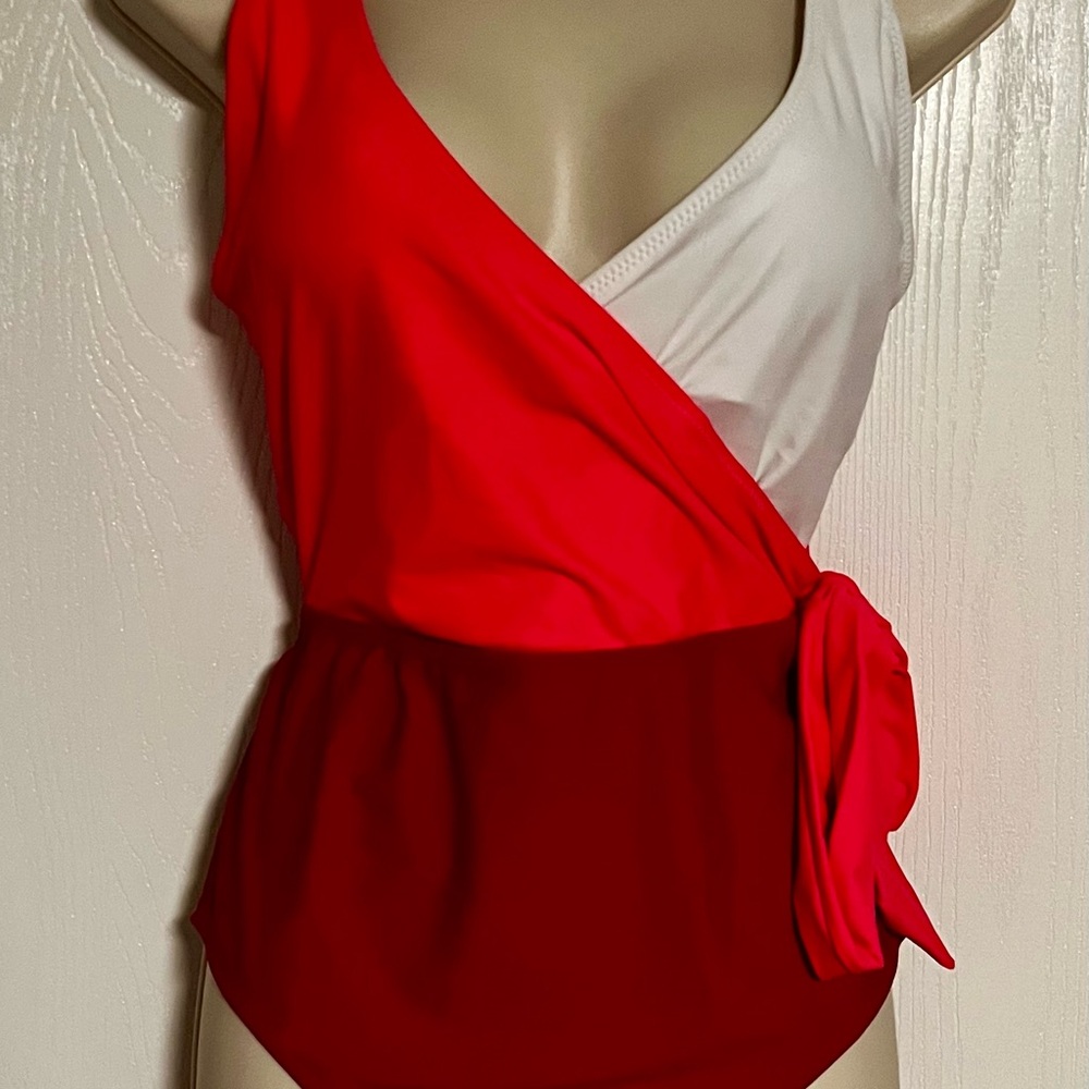 Red and White One-Piece Swimsuit